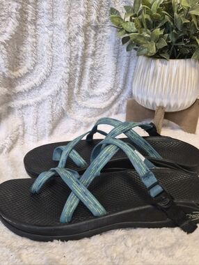 Chaco ZX/2 Slide Sandals Ecotread Black/ Teal Adjustable Straps Women's Sz 11